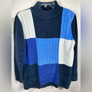 VTG Classic Elements Color Block Sweater Women’s M Blue Old Money Cottagecore